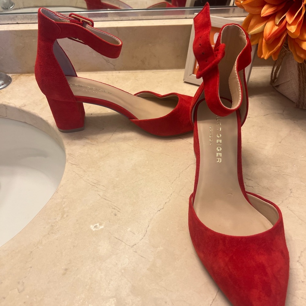 Kurt Geiger Vibrant Red Suede Heels - Picture 2 of 7